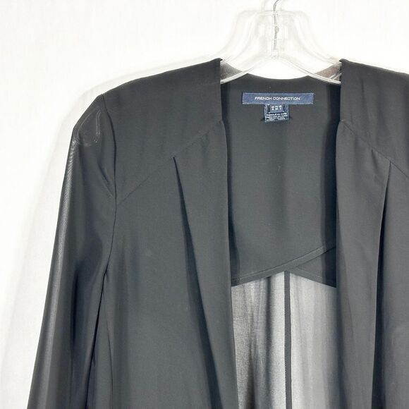 French Connection Size 2 Blazer Jacket Shrug Semi Sheer Black‎ Open Chiffon 1286 - Picture 5 of 11